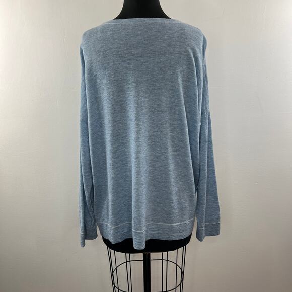 EILEEN FISHER Blue Top Merino Wool Alpaca Ribbed V-Neck Dropped Shoulder S M L? - Picture 6 of 8